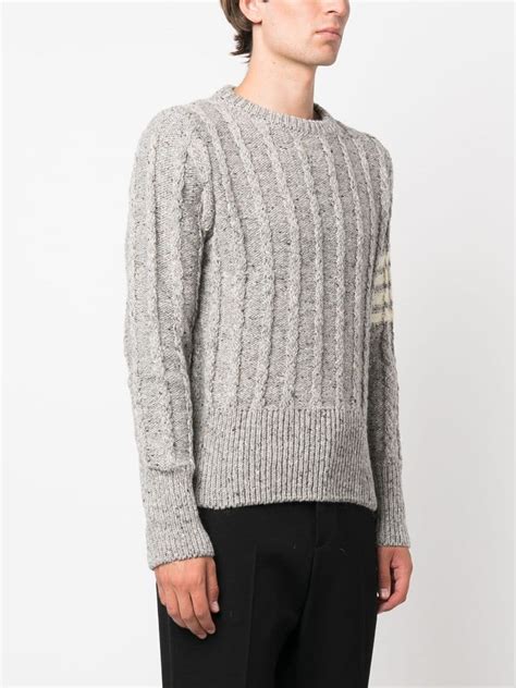 Thom Browne Bar Stripe Cable Knit Jumper Grey Farfetch