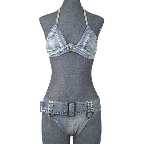 Jean Bikini With Belt Denim Bikini Set Thong With Jeans Shorts And Bra