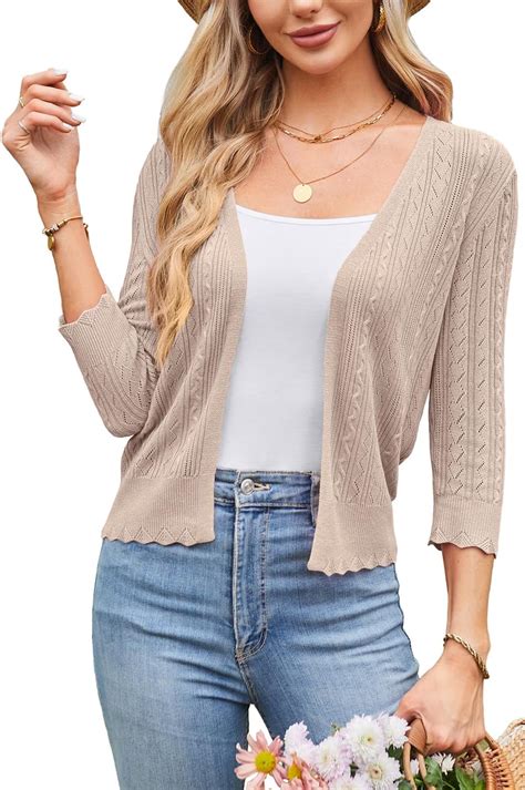 Arach&Cloz Women's 2024 Lightweight Summer Cardigan 3/4 Sleeve Crochet ...