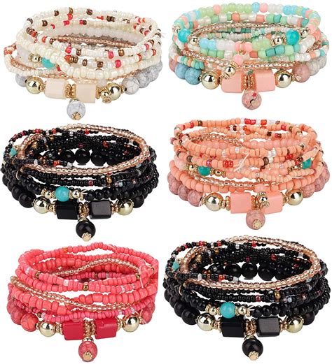 Jstyle Sets Bohemian Stackable Bead Bracelets For Women Stretch