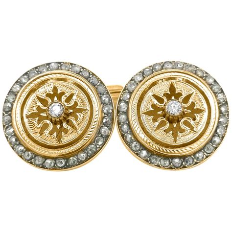 Fabergé Pair Of 14 Karat Yellow Gold Cufflinks With Diamond At 1stdibs