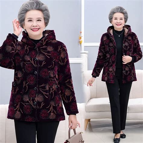 Thickened Fleece Lined Cotton Jacket For Middle Aged Elderly Women