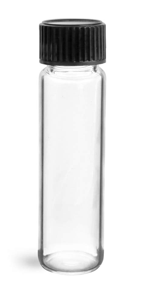 Sks Bottle And Packaging 1 2 Dram Clear Glass Vials W Black Phenolic Cone Lined Caps