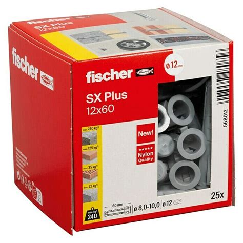 Fischer Set de tacos SX Plus Ø x L 12 x 60 mm Nylon 25 ud BAUHAUS