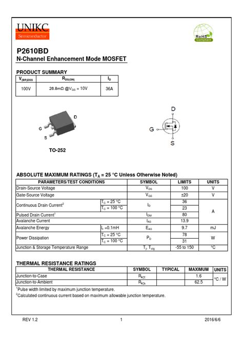 P2610BD UNIKC Transistor Hoja de datos Ficha técnica Distribuidor