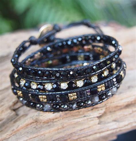 Black Mix Wrap Bracelet 5 Times Wrap Boho Bracelet Etsy