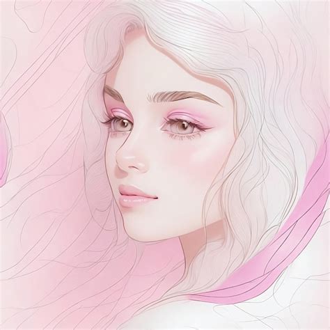 Un Dibujo De Una Mujer Con Ojos Rosados Y Cabello Rosado Foto Premium