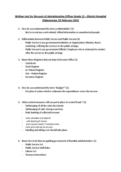 Written Test Possible Answers For The Post Of Administrative Officer