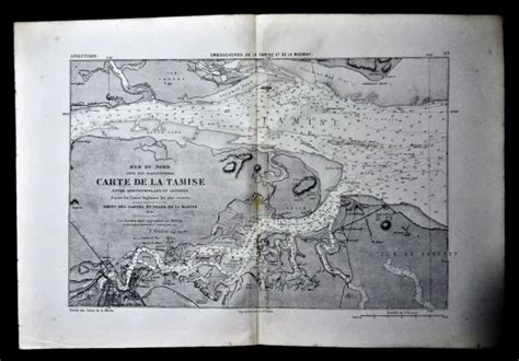 Antica Mappa Militare Marga Embouchures De La Tamise Et De La