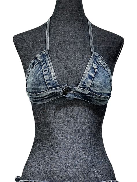 Denim Bikini Sexy Pole Dancing Performance Clothing BE Yaaku