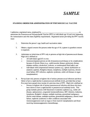 Fillable Online STANDING ORDER FOR ADMINISTRATION OF PNEUMOCOCCAL