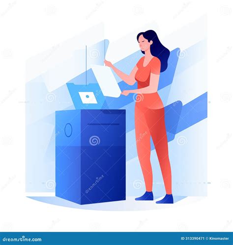 Modern Abstract Illustration Of A Woman Voting At A Ballot Box