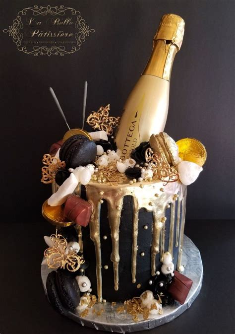 Modern Birthday Cake With Champagne Bottle Decoration