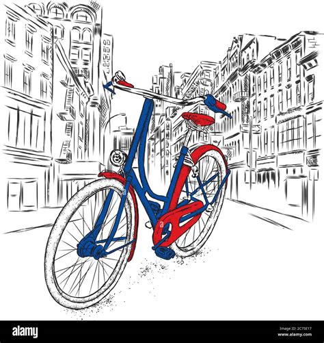 A Beautiful Bicycle On A City Street Vector Illustration Vintage