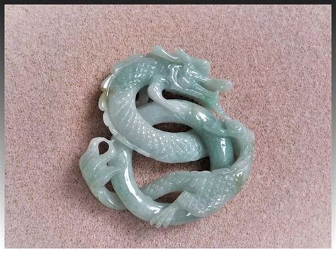 Vintage Chinese Carved Green Jadeite Dragon Pendant Dragon Jewelry