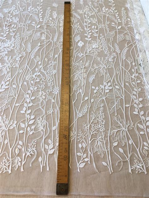 Ivory Organic Floral Embroidery On Tulle Fabric D Lace Embroidery