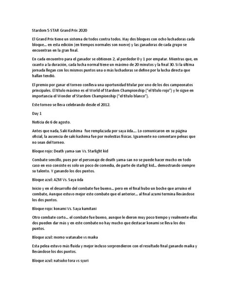 Stardom 5 Star Grand Prix 2020 Pdf Lucha Profesional