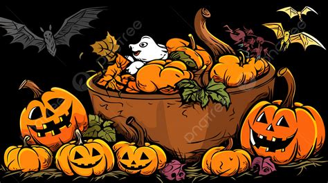 Halloween Pumpkin Clipart With Ghosts And Bats Background Clip Art