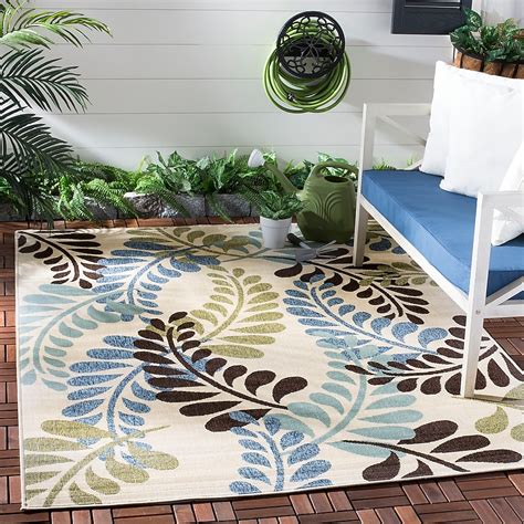 Safavieh Veranda 8 X 10 Ft Creamaqua Indooroutdoor Floral Tropical Area Rug In The Rugs