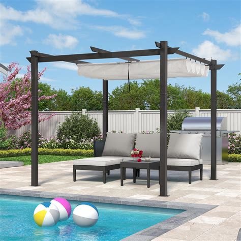 Purple Leaf Outdoor Retractable Pergola With Sun Shade Canopy X