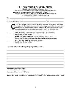 4 H FUN FEST PUMPKIN SHOW Oces Okstate Doc Template PdfFiller