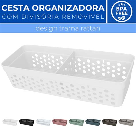 Cesto Organizador Trama Rattan C Divisoria Removivel X Shopee Brasil