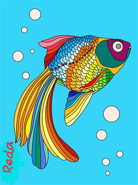 A Colorful Fish With Bubbles Floating In The Water