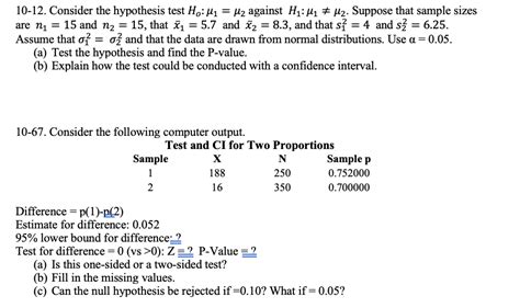 Solved 10 12 Consider The Hypothesis Test Ho μι H2 Against