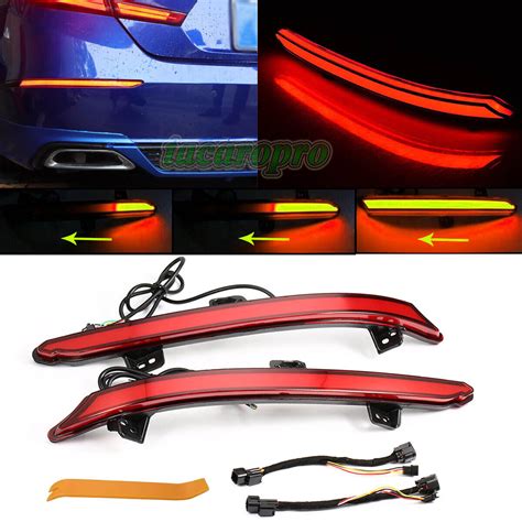 Red Lens Rear Bumper Reflector Led Brake Light Lamps For Honda Accord