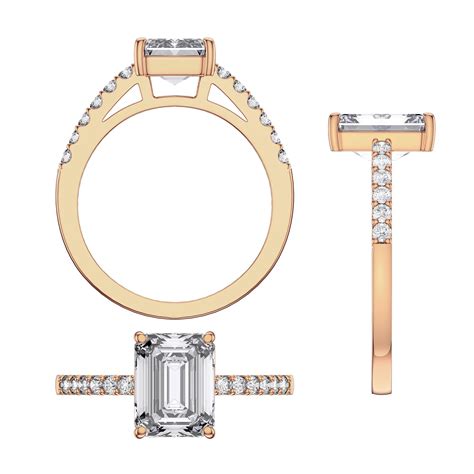 Princess 2ct Moissanite Emerald Cut Diamond Pave 18ct Rose Gold