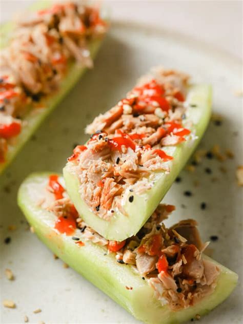 Spicy Keto Tuna Cucumber Boats With Cream Cheese Real Balanced