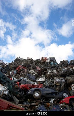 Scrapped Cars Piled Up At A Car Recycling Plant Near Leverkusen