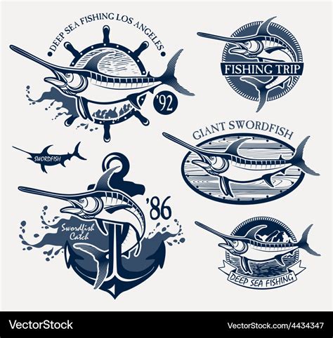 Vintage Swordfish Sea Fishing Emblems Royalty Free Vector