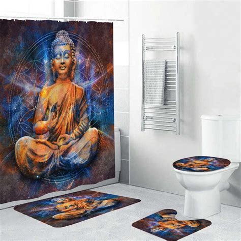 Meditation Buddha Shower Curtain Waterproof Sakyamuni Religious Holy