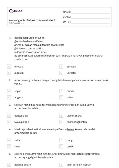 50 Lembar Kerja Kalimat Sederhana Majemuk Dan Kompleks Untuk Kelas 5