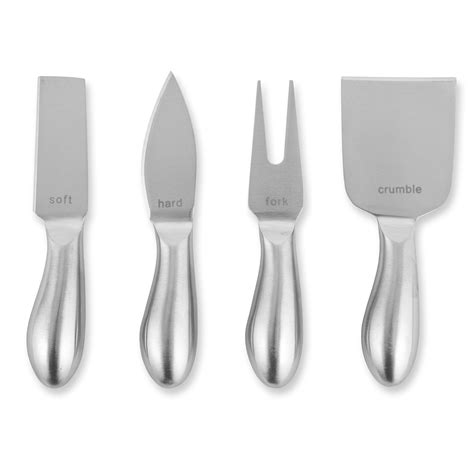 Modern 4 Piece Set Of Brushed Stainless Steel Cheese Knives For