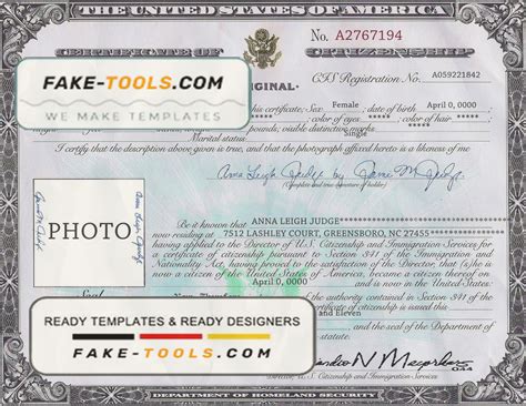 USA Citizenship certificate template in PSD format | fake tools