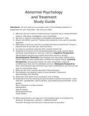 Abnormal Psychology And Treatment Study Guide Docx Abnormal