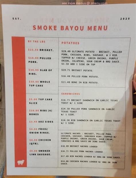 Online Menu Of Smoke Bayou Restaurant Baton Rouge Louisiana 70806