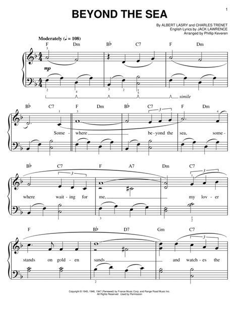 Beyond The Sea Arr Phillip Keveren By Bobby Darin Easy Piano Digital Sheet Music Sheet