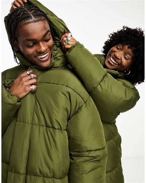 Collusion Unisex Maxi Puffer Jacket With Hood In Green Lyst