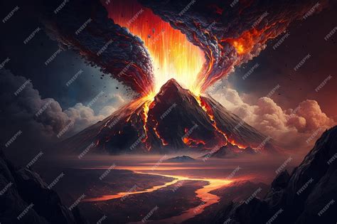 Premium Ai Image A Fiery Volcano Spewing Molten Lava And Ash Into The