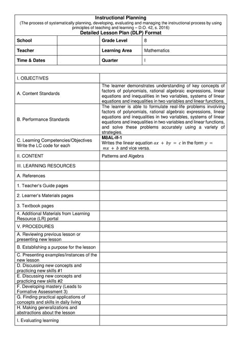 Detailed Lesson Plan Instructional Planning The Process Of Systematically Planning