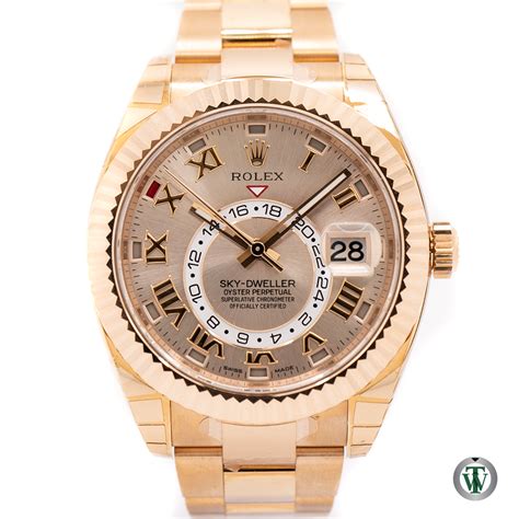 Rolex Sky Dweller 326935 Rose Gold Sundust Sunray Roman Dial Never Worn