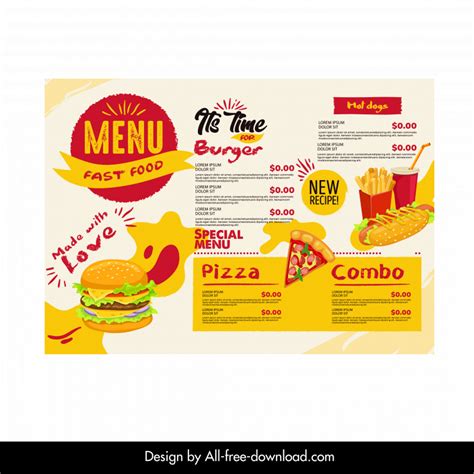 Fast Food Restaurant Menu Template Dynamic Classic Vectors Images Graphic Art Designs In