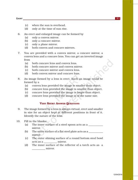 Ncert Exemplar Book For Class 7 Science Chapter 15 Light