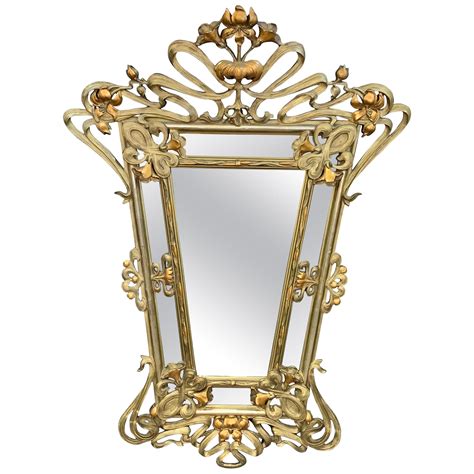 French Art Nouveau Hand Carved Wood Mirror At 1stdibs