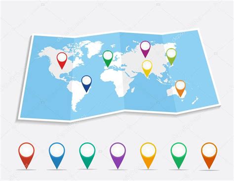 Mapa Del Mundo Con Pines De Posici N Geogr Fica Archivo Vectorial Eps