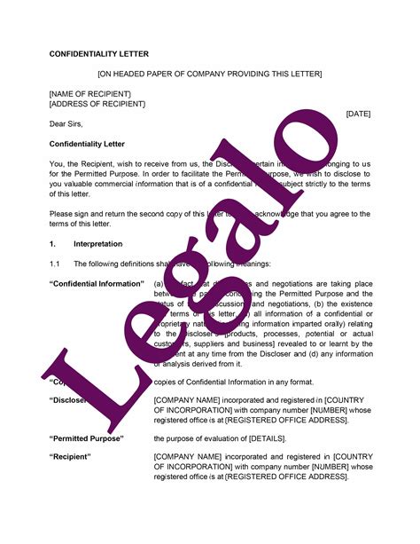 Confidentiality Letter Document Template Legalo U K