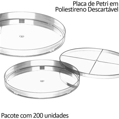 Placa de Petri em Poliestireno Descartável 140x15mm Pacote 200